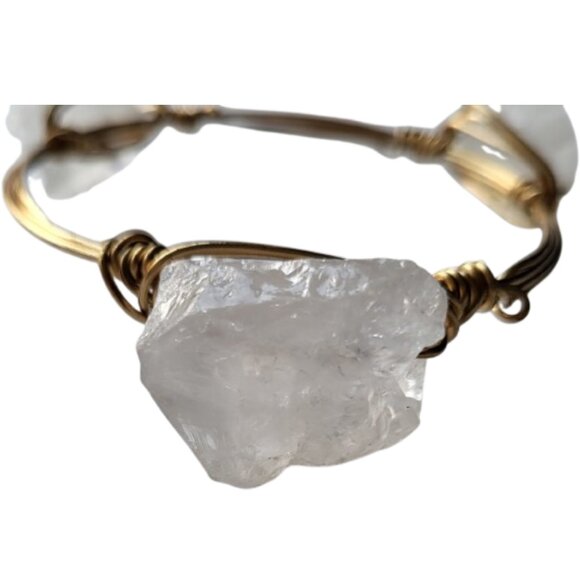 HAND CRAFTED Wire Wrapped Raw Crystal Quartz Nugget Bangle Bracelet - Picture 5 of 7